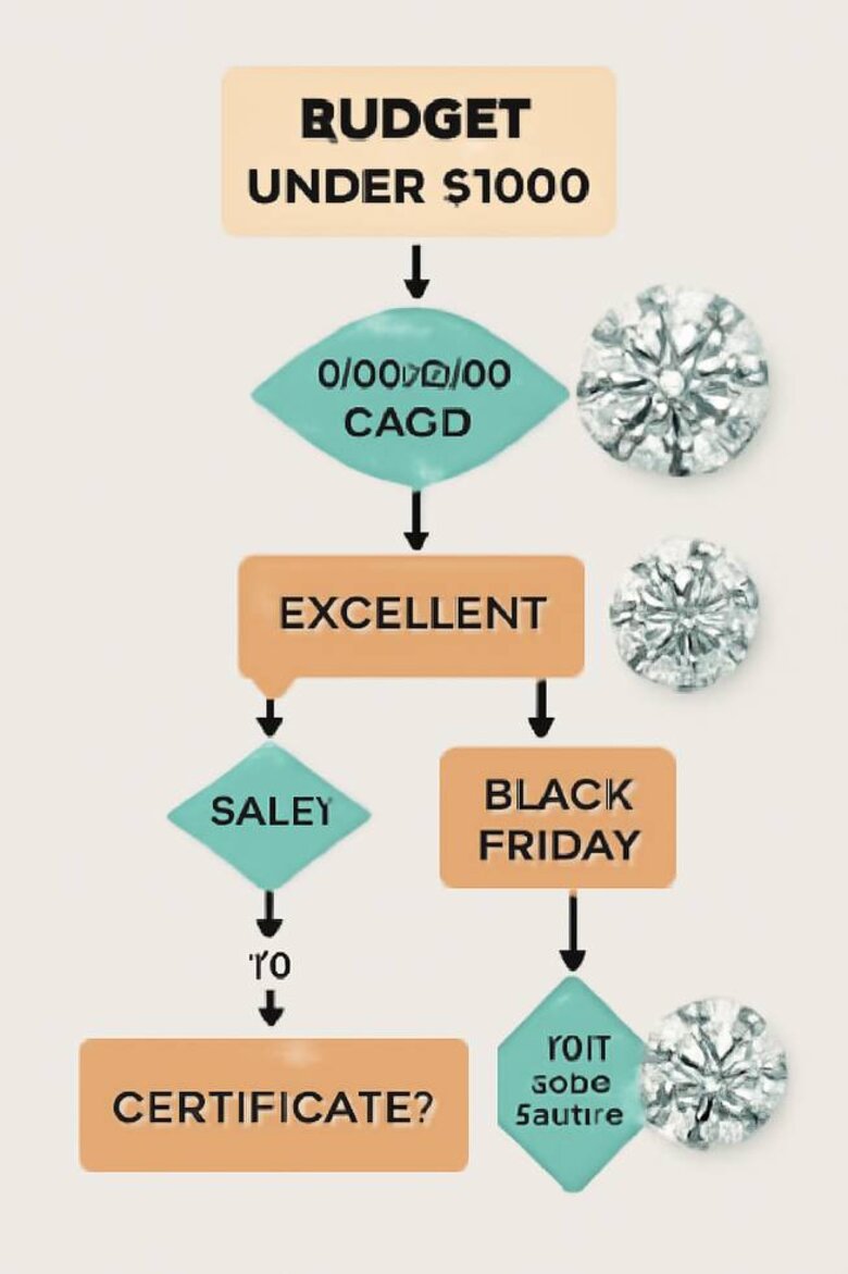 Image: Under $1000 Diamond Selection Guide - Visual flowchart showing optimal carat/quality combinations that maximize value within budget constraints