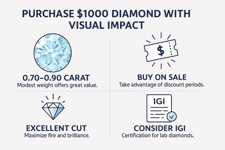 Image: Under $1000 Diamond Selection Guide - Visual flowchart showing optimal carat/quality combinations that maximize value within budget constraints