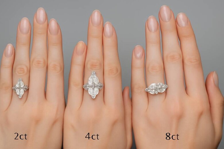 Image: Stunning Marquise Lab-Grown Diamond Ring Collection on Elegant Hands - Showcasing various carat weights from 2ct to 8ct in both north-south and east-west orientations, demonstrating the finger-flattering elongation effect and royal aesthetic that buyers can achieve at 70% savings compared to natural diamonds