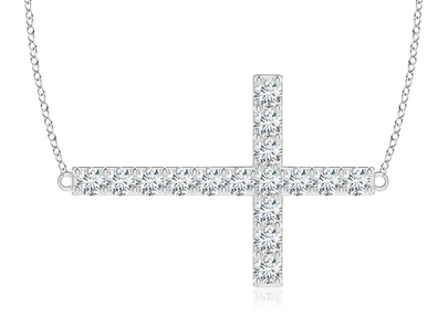 Lab-Grown Prong-Set Diamond Horizontal Cross Pendant