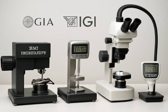 Image: Laboratory Measurement Setup Showing GIA, IGI, and GCAL Precision Equipment - Visualize the advanced laser interferometry systems and calibrated instruments used by major certification labs for 0.01mm accuracy