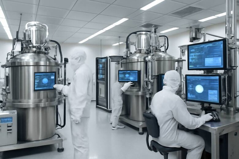 Image: Advanced Diamond Manufacturing Facility - Scientists monitoring CVD and HPHT reactors creating precision-engineered diamonds in clean room environment