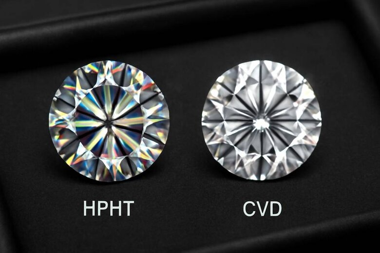 Image: HPHT vs CVD Strain Pattern Comparison Under Polarized Light - See the visual differences between manufacturing methods to make informed decisions about diamond optical quality