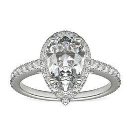 Halo ring with pear cut lab-grown diamond