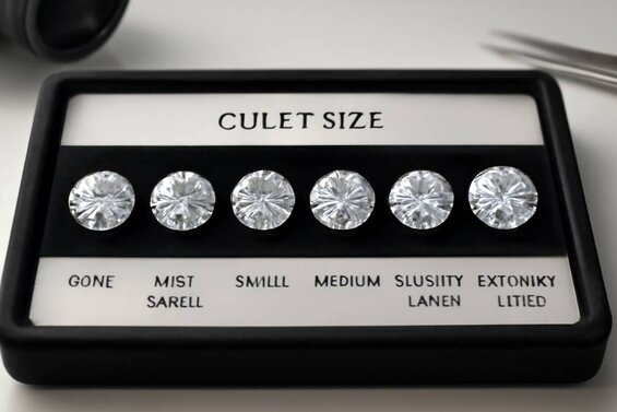 Image: Diamond Culet Comparison Chart Showing All GIA Grades Under Magnification - Complete visual reference for understanding culet sizes, light performance, and quality differences