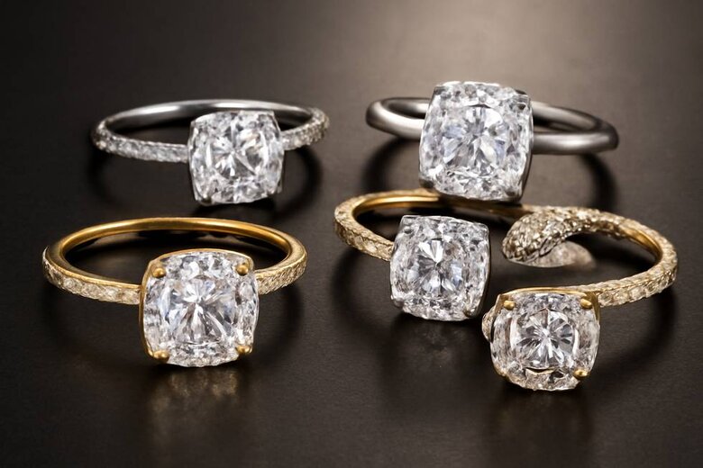 Image: Stunning Cushion Lab-Grown Diamond Ring Collection in Multiple Settings - Showcasing 2025