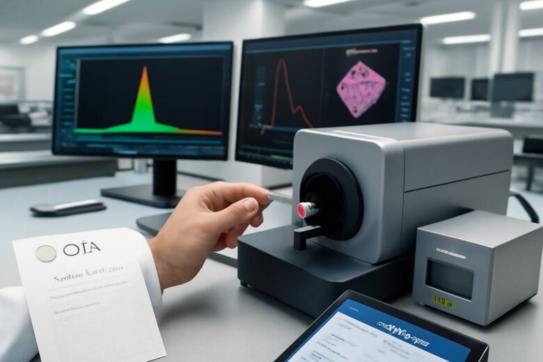 Image: GIA Certification Process for Pink Diamonds - Step-by-step visual guide showing spectroscopy equipment, grading environment, and documentation process for buyer confidence