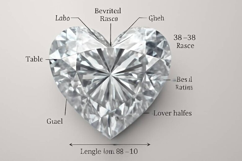Image: Heart Diamond Anatomy Diagram - Visual breakdown of the 56-58 facets and symmetry requirements for perfect heart proportions