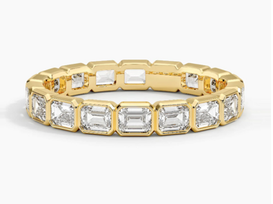 East-West Bezel Emerald Cut Eternity Lab Diamond Ring in 18K Yellow Gold