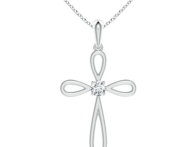 Lab-Grown Solitaire Diamond Bow Cross Pendant