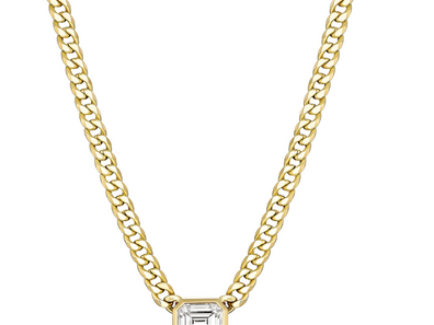 Emerald Diamond Cuban Link 14K Gold Necklace