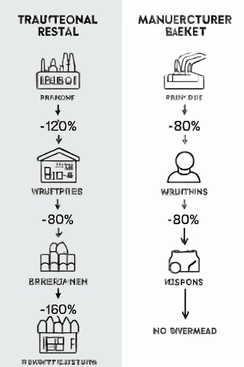 Infographic: Manufacturing to Customer Journey - Traditional Retail vs Direct Manufacturing with Cost Breakdown at Each Stage - Visualizes exactly where savings come from and why direct pricing enables luxury access