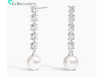 Cultured Pearl and Lab Diamond Tennis Earrings (1_3 ct. tw.)