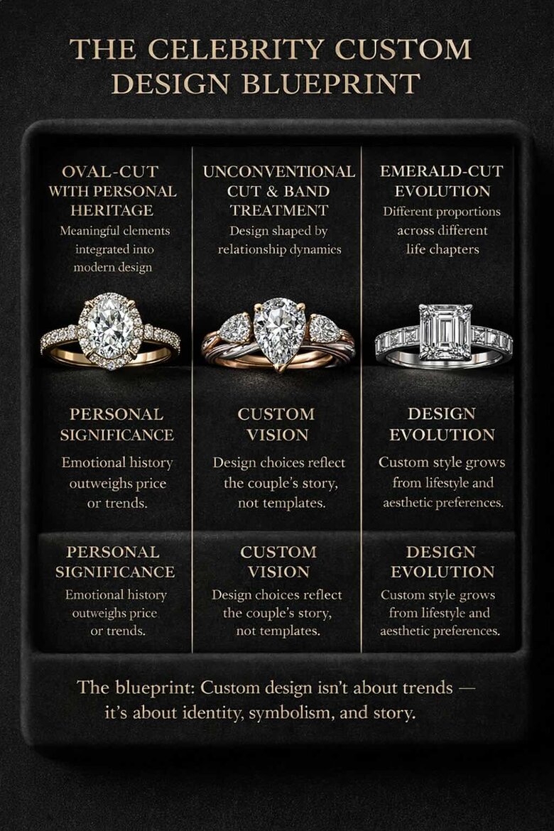 Celebrity Ring Design Elements Breakdown - Visual guide showing how Grande