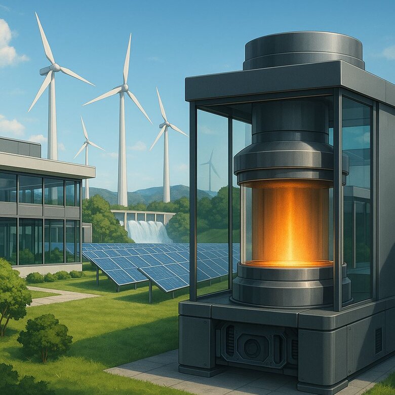 Image: Diamond Creation Process with Renewable Energy - Step-by-step visual showing solar panels and wind turbines powering CVD and HPHT diamond manufacturing equipment to demonstrate sustainable production