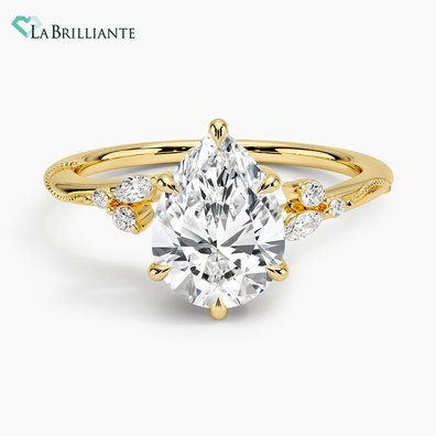 Camellia Milgrain Lab Diamond Engagement Ring in 18K Yellow Gold