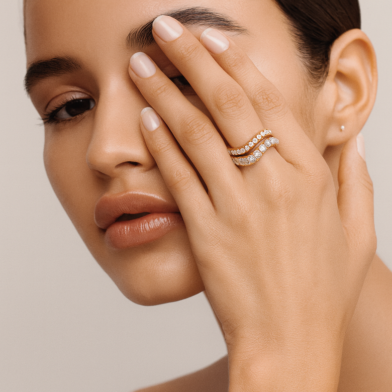 Step-by-Step Custom Design Process - Visual timeline showing the journey from initial engagement ring measurement through digital design, wax modeling, and final curved band creation