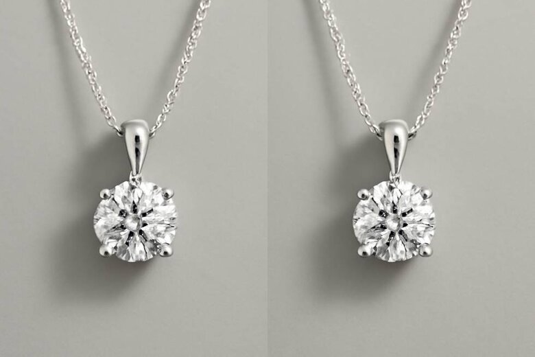 Image: Meghan Markle Minimalist Solitaire Pendant Side-by-Side Comparison - Visual demonstration of lab grown vs mined aesthetic equivalence in elegant white gold setting