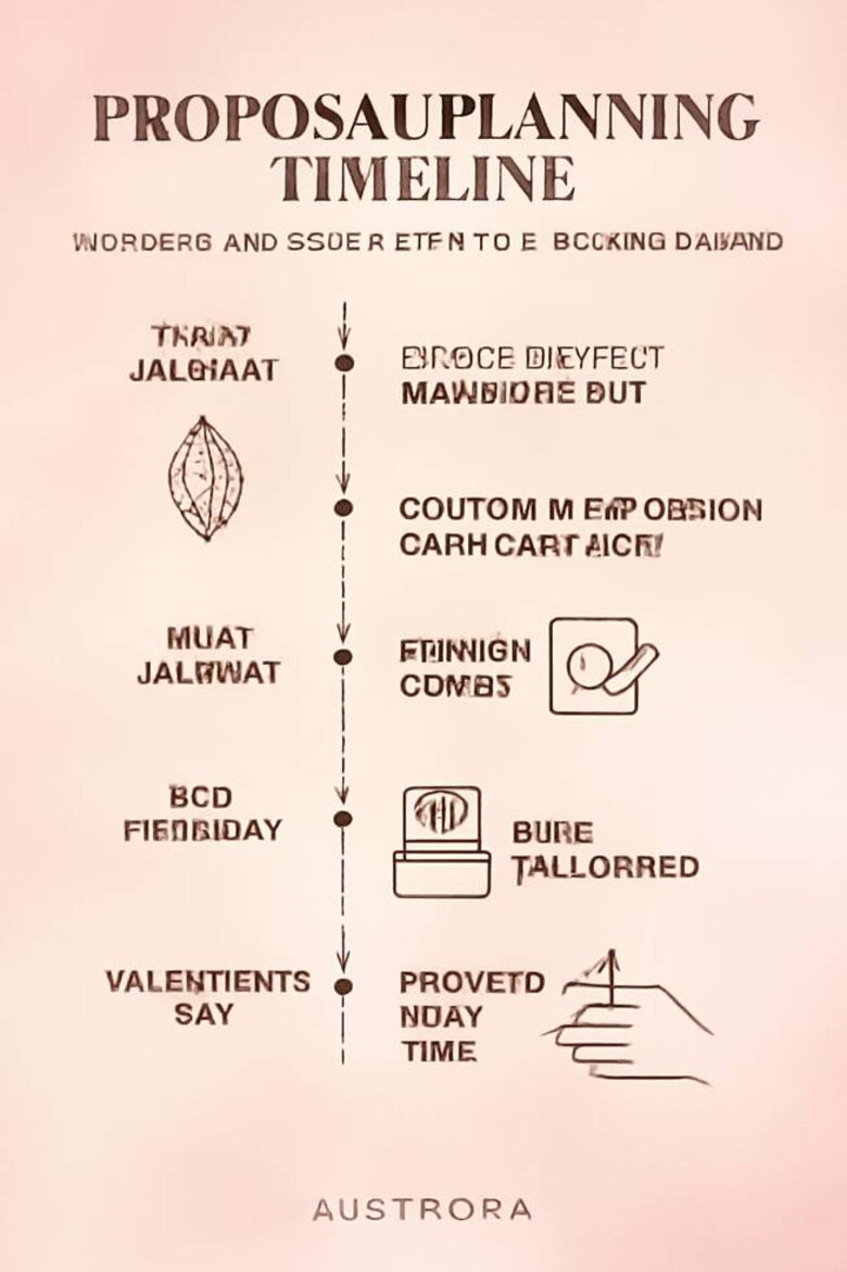 Image: Step-by-step proposal timeline infographic from ring selection to Valentine