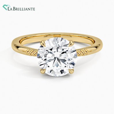 Laurel Engraved Lab Diamond Engagement Ring in 18K Yellow Gold