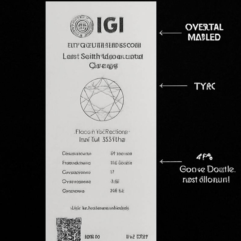 Image: Sample IGI Lab-Grown Diamond Certificate Breakdown - Annotated certificate showing key verification sections including growth method, Type classification, and quality specifications specific to lab diamonds
