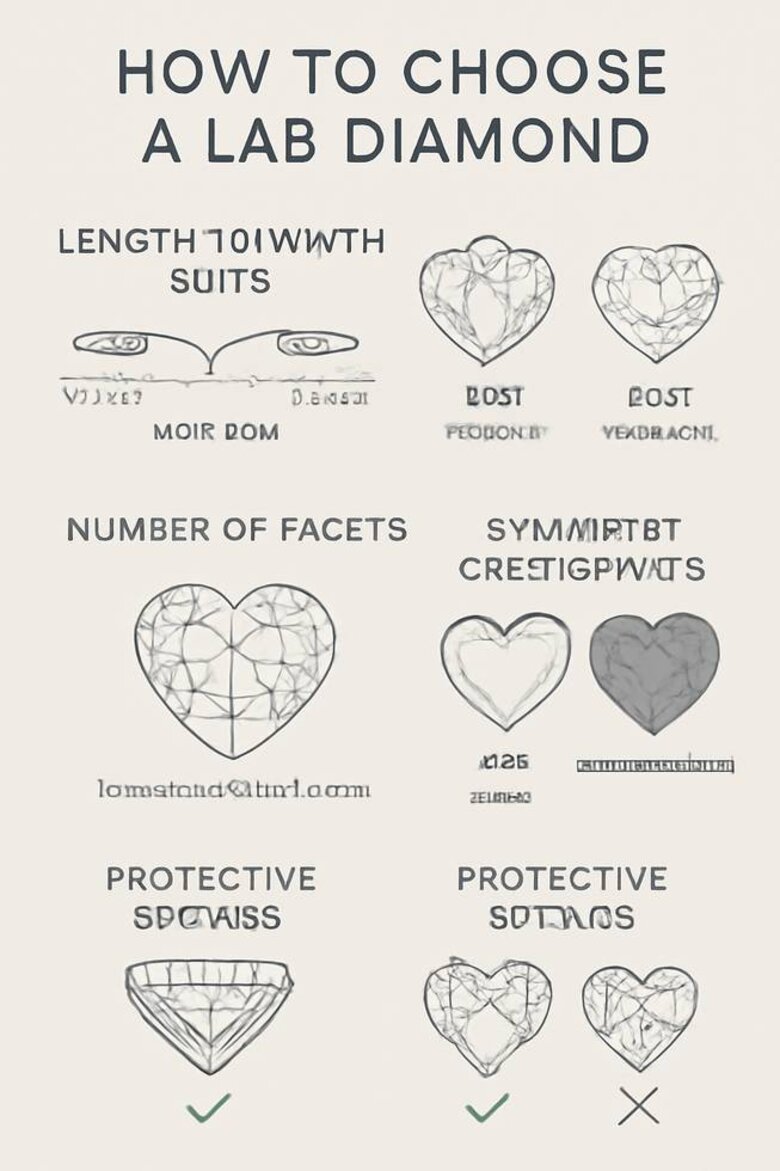 Infographic: Heart Diamond Quality Assessment Guide - Visual flowchart showing proportion ratios, facet requirements, and symmetry checkpoints for optimal selection