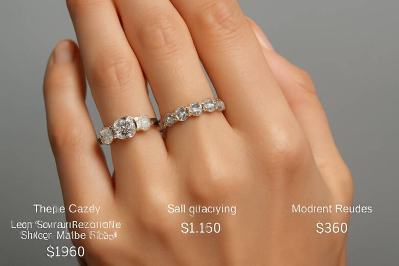 Image: Lab-Grown Anniversary Diamond Ring Showcase - Side-by-side comparison of stunning three-stone, full eternity, and stackable band designs displaying various cuts and settings on model hands with pricing transparency