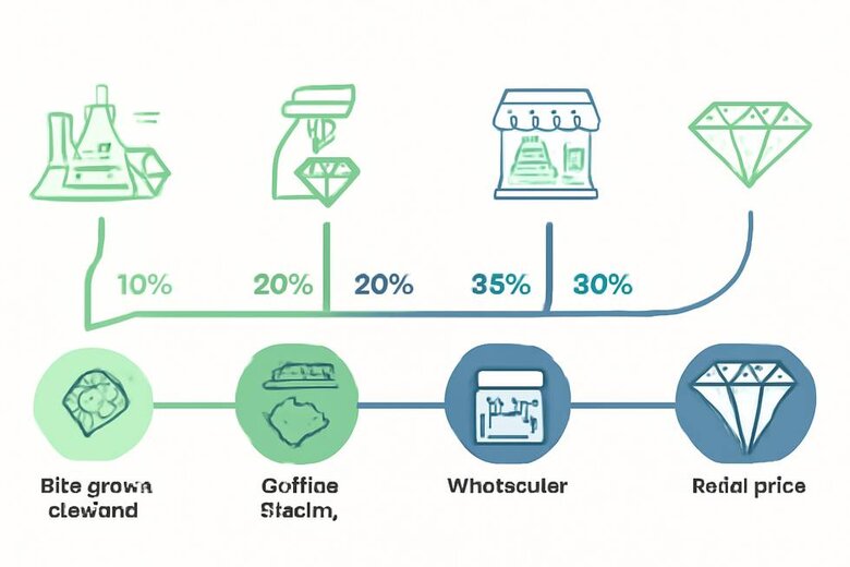 Infographic: Lab-Grown vs Mined Diamond Cost Breakdown Journey - Visual map showing every markup step from creation to consumer, revealing exactly where traditional jewelry costs inflate and how lab-grown direct purchasing saves 60-80% without quality compromise