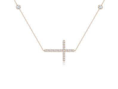Lab-Grown Diamond Sideways Cross Station Necklace