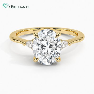 Aria Three Stone Shared Prong Lab Diamond Engagement Ring in 18K Yellow Gold