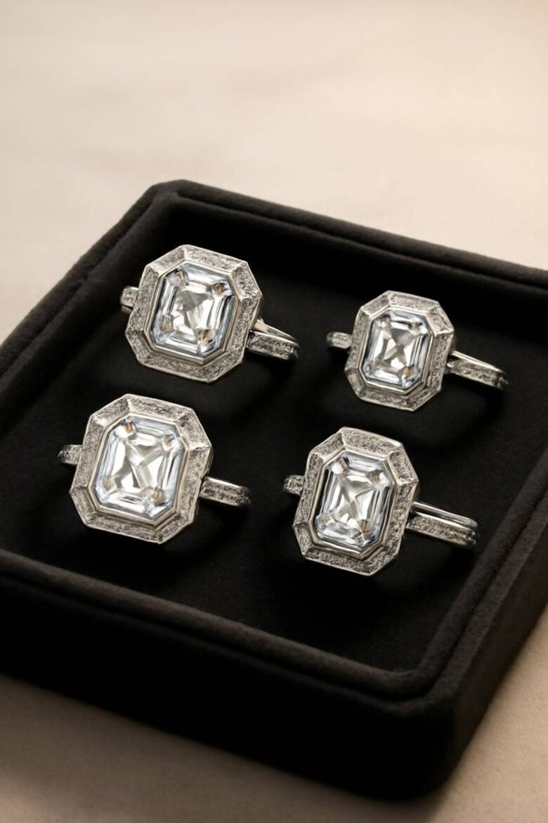 Image: Asscher Cut Lab-Grown Diamond Ring Collection - Stunning array of vintage-inspired Art Deco designs showcasing octagonal geometry, step-cut brilliance, and authentic 1920s styling with modern sustainable production