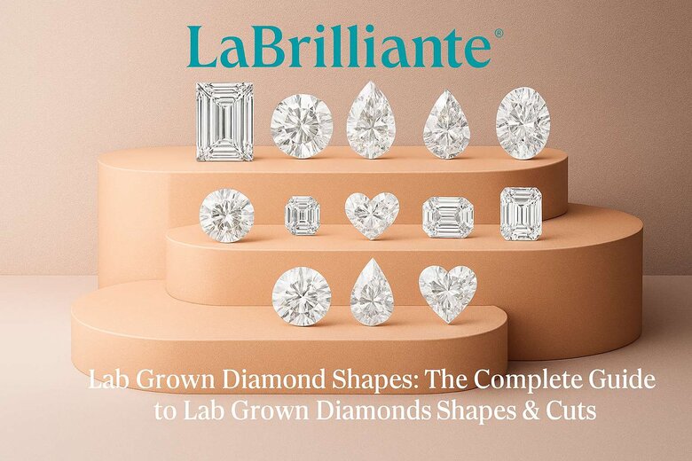 Image: Popular lab diamond shapes arranged in size comparison showing price differences and light performance - Demonstrates how fancy shapes maximize budget while maintaining sparkle