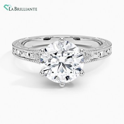 Hudson Engraved Lab Diamond Engagement Ring in 18K White Gold