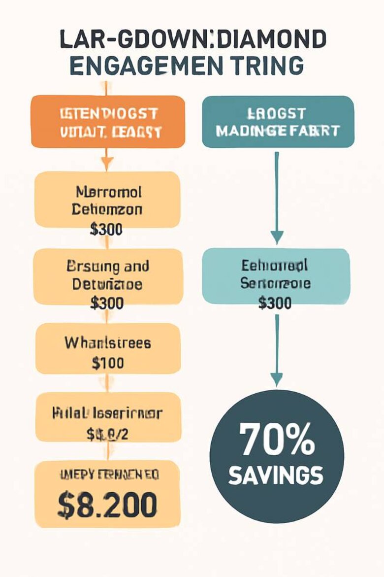 Infographic: Price Journey Flowchart showing dollar amounts at each stage from diamond synthesis ($800) through retail ($8,200) with traditional retail path versus direct manufacturer path ($2,400) - Visually proves the 70% savings claim with transparent cost breakdown