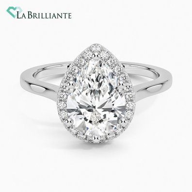 French Halo Lab Diamond Engagement Ring in 18K White Gold