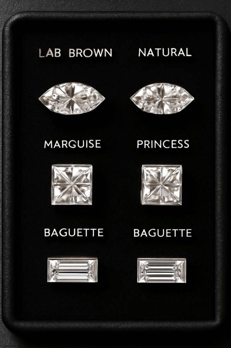 Image: Lab-Grown vs Natural Accent Diamond Shape Precision Comparison - Visual evidence of superior proportion consistency in lab-grown fancy shape accents versus natural alternatives across identical size ranges