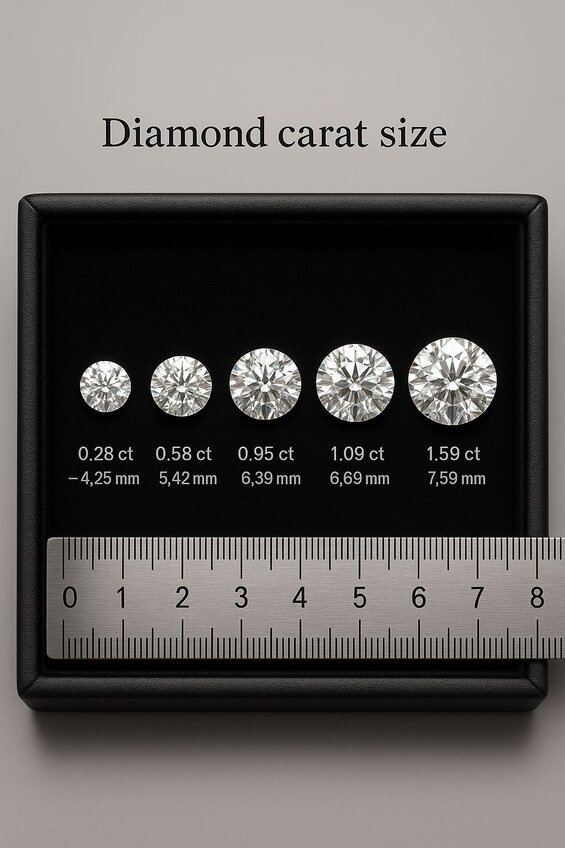 Image: Professional Diamond Measurement Comparison Chart Showing Carat Weight vs Actual Millimeter Dimensions - Master the relationship between mass and visual size for smarter purchasing decisions