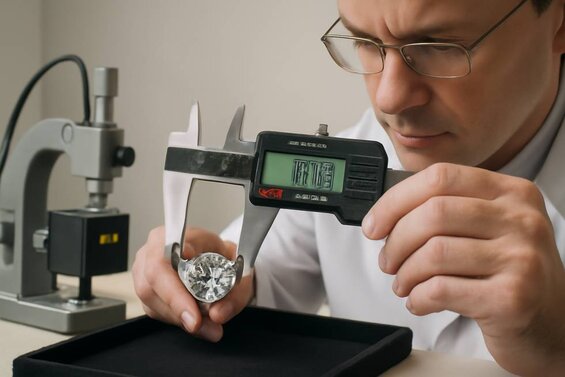 Image: Professional Diamond Measuring Process with Precision Tools - Visualize how industry experts achieve 0.01mm accuracy using calibrated gemological instruments