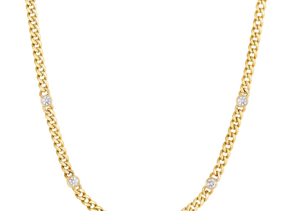 Bezel Set 5 Diamond Cuban Link Chain Necklace