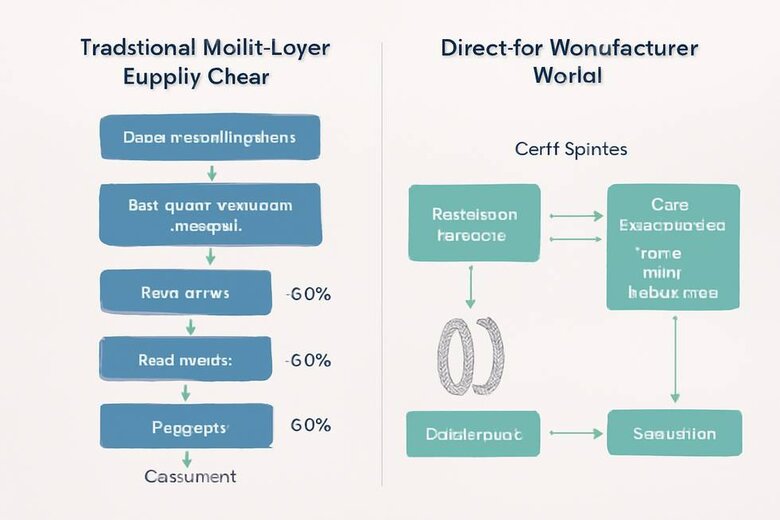 Image: Supply Chain Flow Diagram - Traditional Multi-Layer vs Direct-Manufacturer Model - Visual representation showing markup elimination, cost savings flow, and customization capabilities available through direct sourcing relationships