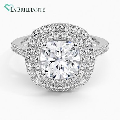 Soleil Halo Lab Diamond Engagement Ring in 18K White Gold