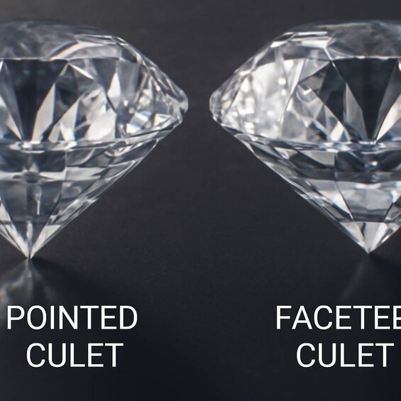Image: Microscopic View Comparison of Pointed vs Faceted Culets Under 10x Magnification - Clear visual distinction showing the structural differences and how each type affects light reflection patterns