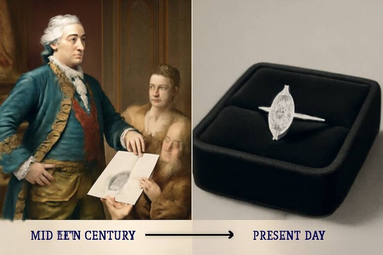 Image: Historical timeline visualization showing King Louis XV commissioning marquise cut in 1745 to Selena Gomez